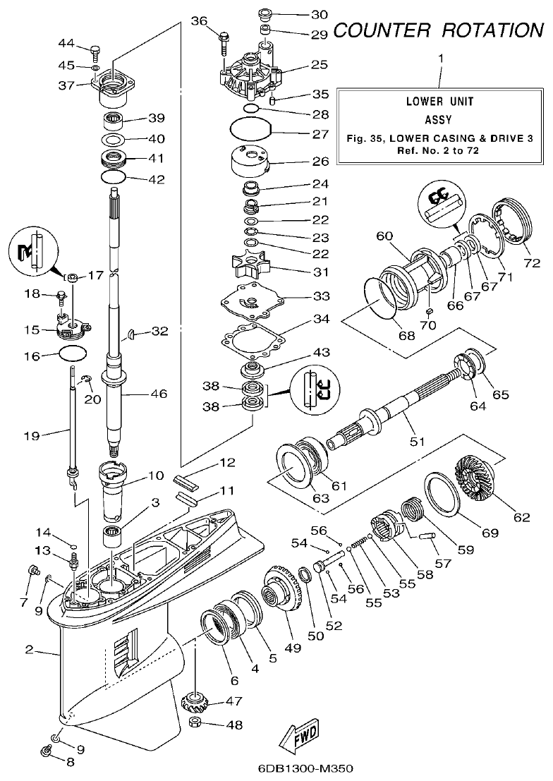 Yamaha F200FET, FL200FET LOWER CASING & DRIVE 3 parts diagram